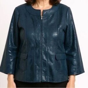 NWT Susan Graver Reptile Print Textured Zip Blazer Women's Size XL Teal Zipper